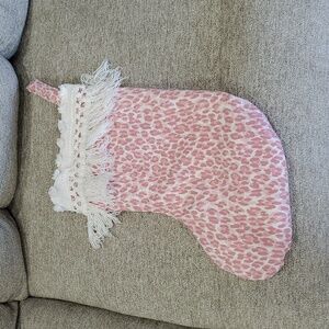 Pink White Leopard Print Lace Trim Christmas Stocking